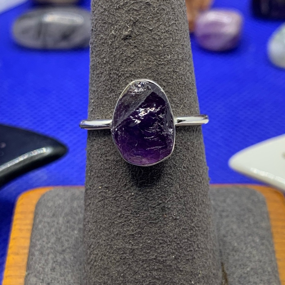 Lovely Raw Amethyst Ring, .925 Solid Sterling Silver, Handmade in CO, Size 7